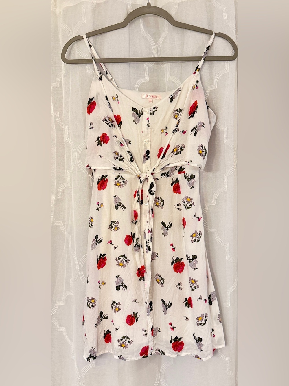 Lottie Moss Medium Ivory Red Rose Floral Tie Front Mini Dress